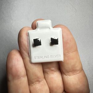 Sterling Silver Square Created Black Diamond 5mm Push Back Stud Earrings